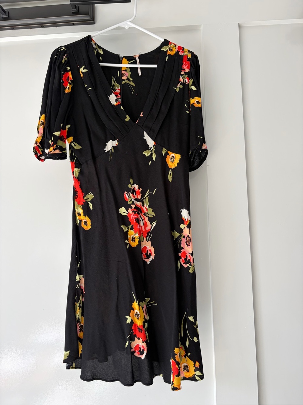 Free People Black Dress with Red, Yellow & Pink Floral Print